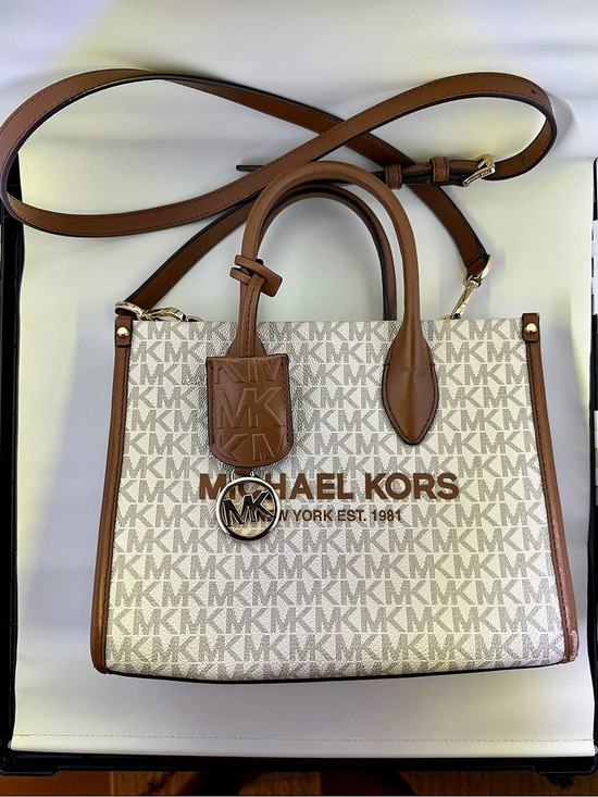 Michael Kors Handbags - Michael Kors Gigi Large Empire Signature Logo Tote Bag Brown & Cream
